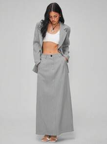 Roylia 通勤套装：西装外套和A字裙 - 淺灰色 - 查看 4