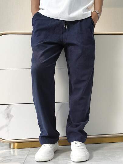 Manfinity Homme Herren Lässig einfache Einfarbige Hose mit Kordelzug in der Taille, Herbst