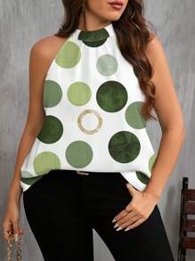SHEIN Clasi Plus Size Women Polka Dot Print Casual Loose Shirt, Suitable For Summer Mother's Day Gift Vcay Summer Outfits Women Summer Clothing Woman S Summer Clothes Tops For Women Summer Suitable For Going Out