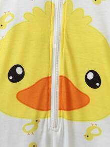 SHEIN Young Boy Cute Plush Romper With Front Zipper And Yellow Duck Decor, Suitable For 4-7 Years Old Boys To Wear In Autumn, Spring And Winter Seasons. This Romper Can Be Worn Casually As Well As For Costume Play - Multicolor - View 7