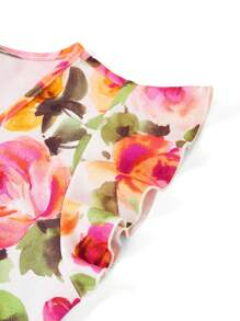 Ellevyn V-Neck Floral Print Cap Sleeve Fitted Dress, Chill Vacation  Springbreak,Engagement Dress,Bohemian Clothes - Multicolor - View 5