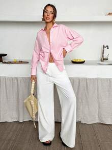 Camisa de manga larga con hombros caídos y diseño de rayas, para un uso casual y en el trabajo