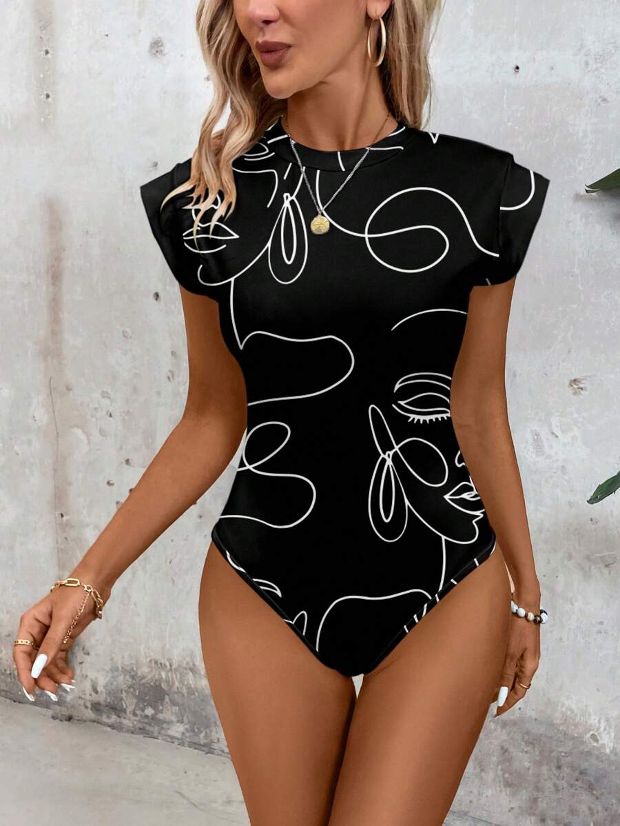 SHEIN LUNE Versatile Women Casual Printed Bodysuit, Suitable For Spring & Summer,Casual - Multicolor - View 1