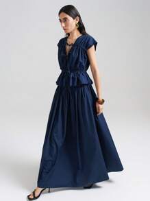 Ontre Conjunto de 2 piezas de camisa con nudo y minifalda de unicolor casual para mujer, Otoño/Invierno 2025