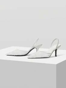 MOTF WOMEN'S LACE APPLIQUES STILETTO HEEL PARTY PUMPS - White - View 4