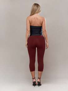 MISSGUIDED 运动性能卡普里紧身裤吸湿排汗中筒训练跑步健身压缩瑜伽紧身裤运动健身运动服日常运动休闲 - 酒紅色 - 查看 2