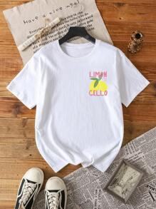Glissea Camiseta de mujer de manga corta y cuello redondo con estampado de limón, diseño minimalista para uso diario