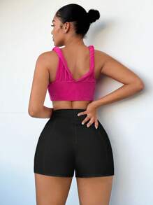 SHEIN SXY 素色高腰短褲 - 黑色 - 查看 2