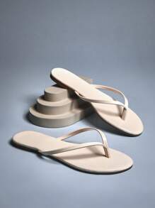 SHUZIA Vegan Patent Leather Thong-Toe Flip Flops - Apricot - View 3