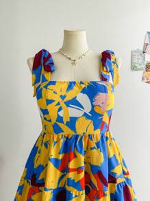 Soleia Vestido de tirantes con estampado floral para mujer de talla grande, adecuado para vacaciones, graduación, regreso a clases, otoño - Multicolor - Ver 5