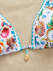 SHEIN Swim Curve New Plus Size Women Floral Print Halter Neck Top And Bottom 2 Pieces Swimsuit Set, Slimming Lift-Up, Vacation & Casual For Summer - Multicolor - View 4