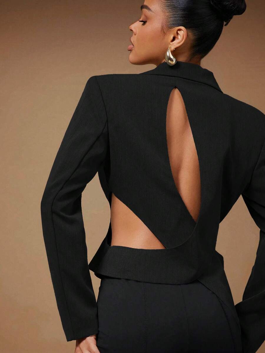 Hauture 时尚性感纯色不对称下摆露背夹克