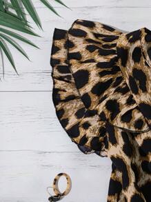 SHEIN LUNE Vestiti estivi da donna taglie forti con scollo a V e fantasia leopardata, con maniche doppie a forma di loto