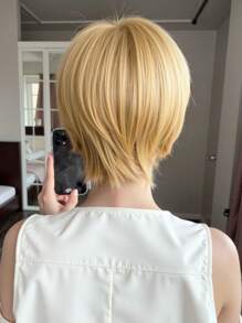 Short Straight Pixie Cut Wig With Bangs Blonde Color Daily Use Wig For Women Beginner Friendly Wear&Go Glueless Wig - S14 - View 8