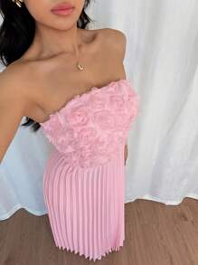 Rafferiza Women's Mature Charm Long Dress With Floral Patchwork And Pleated Hem, Summer