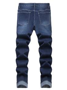 Manfinity Homme Men's Casual Washed Slim Fit Jeans - Dark Wash - View 2