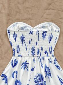 Soleia 女士蓝色海洋元素印花抹胸连体裤，适合度假穿着