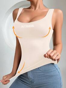 NudeFit 1 件女士无缝舒适 U 领宽肩带长背心 - 杏色 - 查看 4