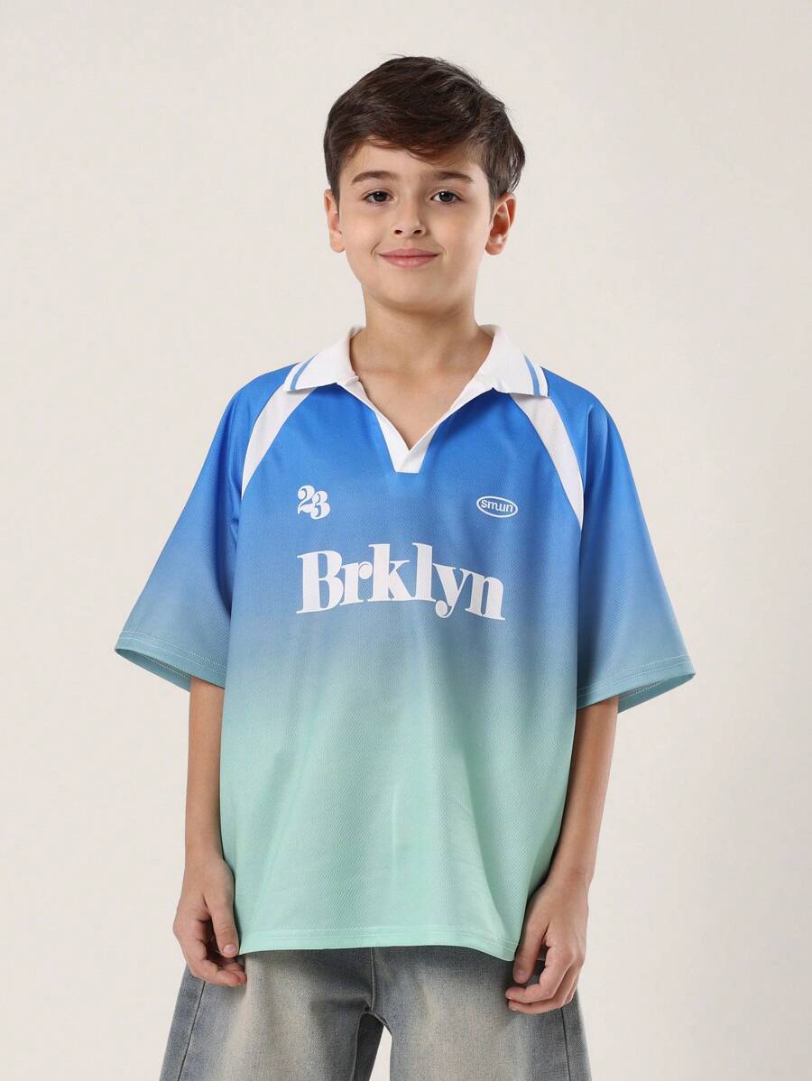 SUMWON Summer Kids Polo Shirt Brooklyn Basketball Jersey Style Athletic Sport Performance Soccer Training Cool Gradient Ombre Fade Design Number 23 Youth Team - Multicolor - View 1