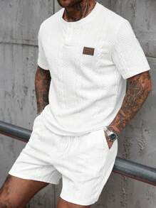 Manfinity CasualCool Bộ áo thun cổ tròn tay ngắn họa tiết thường ngày mùa hè dành cho nam và quần short - Nhiều màu - Xem 5