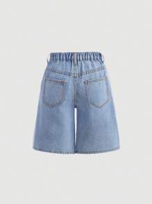 SHEIN Girlism Shorts di jeans larghi e sciolti con design di diamanti scintillanti, basic mixed and matched, casual, vintage, confortevoli e traspiranti, adatti per abbigliamento quotidiano, abiti da spiaggia e da festival per ragazze pre-adolescenti, estate e primavera