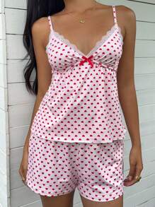 SHEIN EZwear 女式心形图案吊带背心和短裤两件套 - 粉色 - 查看 7