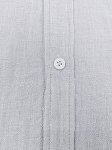 Manfinity Dauomo Camicia casual da uomo, tinta unita, a manica lunga, monopetto, ampia - Grigio - Visualizzare 7