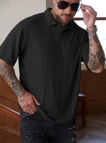 Manfinity Homme Camisa polo de hombre con textura de diamante de punto jacquard, camisas de punto para hombre - Negro - Ver 3