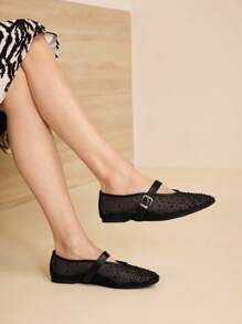 MOTF PREMIUM WOMEN'S COMFORTABLE VERSATILE SQUARE TOE MARY JANE FLATS, SUITABLE FOR COMMUTING & CASUAL WEAR FOR CHRISTMAS - Black - View 5