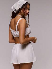 MUSERA Linen Look Bralet Button Top Spring, Summer, Ibiza, Holiday, Cute, Romantic, Festival, Graduation, Beach Babydoll Tops - White - View 4