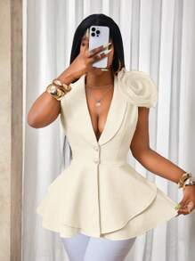 BamGleam Three-Dimensional Flower Sleeveless Suit Jacket - Apricot - View 1