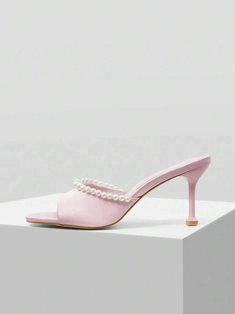 FAUX PEARL OPEN TOE HIGH HEEL SANDALS