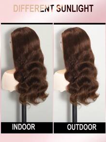 26 英寸 13x4 巧克力棕色波浪蕾丝前部真人发假发透明蕾丝前部假发预拔蕾丝假发女士 #4 棕色假发 Humna Hair - S4 - 查看 5