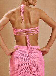 MUSERA Crochet Knit Floral Bralette And Mini Skirt Co Ord Spring Summer Vacation Boho Ibiza Elegant Club Beach Cute Sexy Festival Birthday