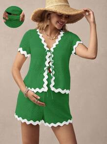 SHEIN Maternity Two Pieces Suits - Dark Green - View 1