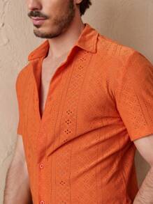 Manfinity VCAY Men's Short Sleeve Button Front Shirt - Orange - View 2