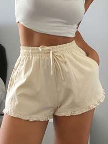 DAZY 女士休闲蕾丝边家居服下装睡裤短裤睡衣 - 米色 - 查看 6