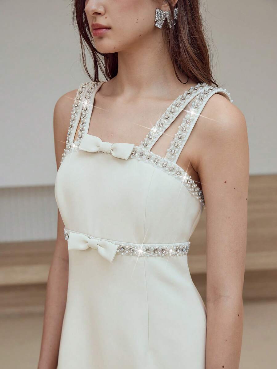MOTF STUDIO RHINESTONE BOW DETAIL DRESS - Apricot - View 2