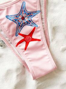 Swim Vcay Women's Summer New Rib Texture Ocean Print Halter Backless Adjustable Strap Triangle Bikini 2 Pieces Swimsuit - Multicolor - View 6