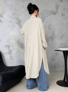 SHEIN LUNE Long Textured Fabric Casual/Office Shirt Fall Cloth For Women - Apricot - View 2