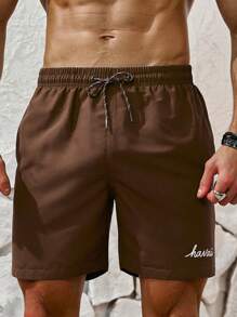 Surfspeed 男士字母印花休闲沙滩短裤 - 棕色 - 查看 4