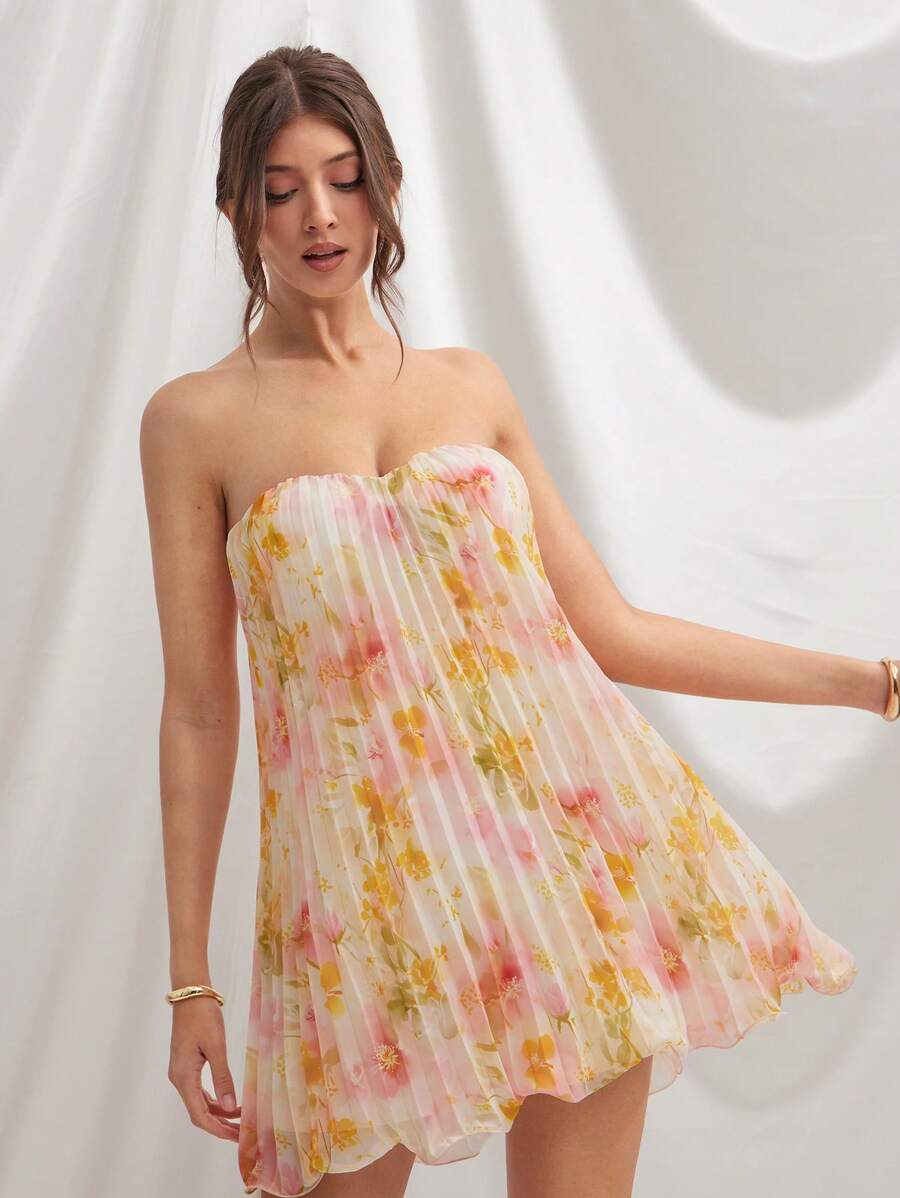 L'Amorae 女士花卉印花露肩迷你连衣裙 - 彩色 - 查看 1