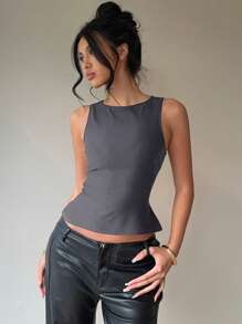 Aloruh Camisa sin mangas con lazo en la espalda para mujer, ideal para ir a trabajar o para usar de manera casual - Gris - Ver 5