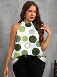 SHEIN Clasi Plus Size Women Polka Dot Print Casual Loose Shirt, Suitable For Summer Mother's Day Gift Vcay Summer Outfits Women Summer Clothing Woman S Summer Clothes Tops For Women Summer Suitable For Going Out