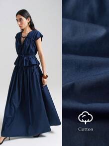 Ontre Conjunto de 2 piezas de camisa con nudo y minifalda de unicolor casual para mujer, Otoño/Invierno 2025