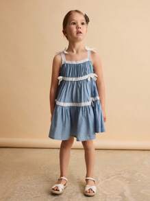 Maija Kids Maija Kids Oversized Casual Bow Decor Girl Dress - Blue - View 3