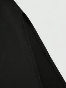SHEIN MOOSTA Fashionable Summer Square Neck Short Sleeve Elastic Side Slit Bodycon Dress - Black - View 4