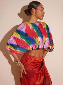 Hauture Women's Abstract Print Pleated Crop Top - Multicolor - View 5