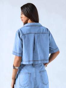 LYSMO Camicia di jeans a maniche corte da donna, alla moda per l'estate
