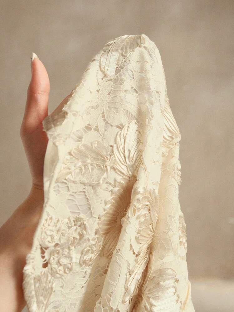 Elegant Satin Ribbon Floral Textured Embroidered Waist Slim Fit Short Sleeve Dress, For Spring, Summer, Holiday, Festival, Going Out, Vacation Outfits